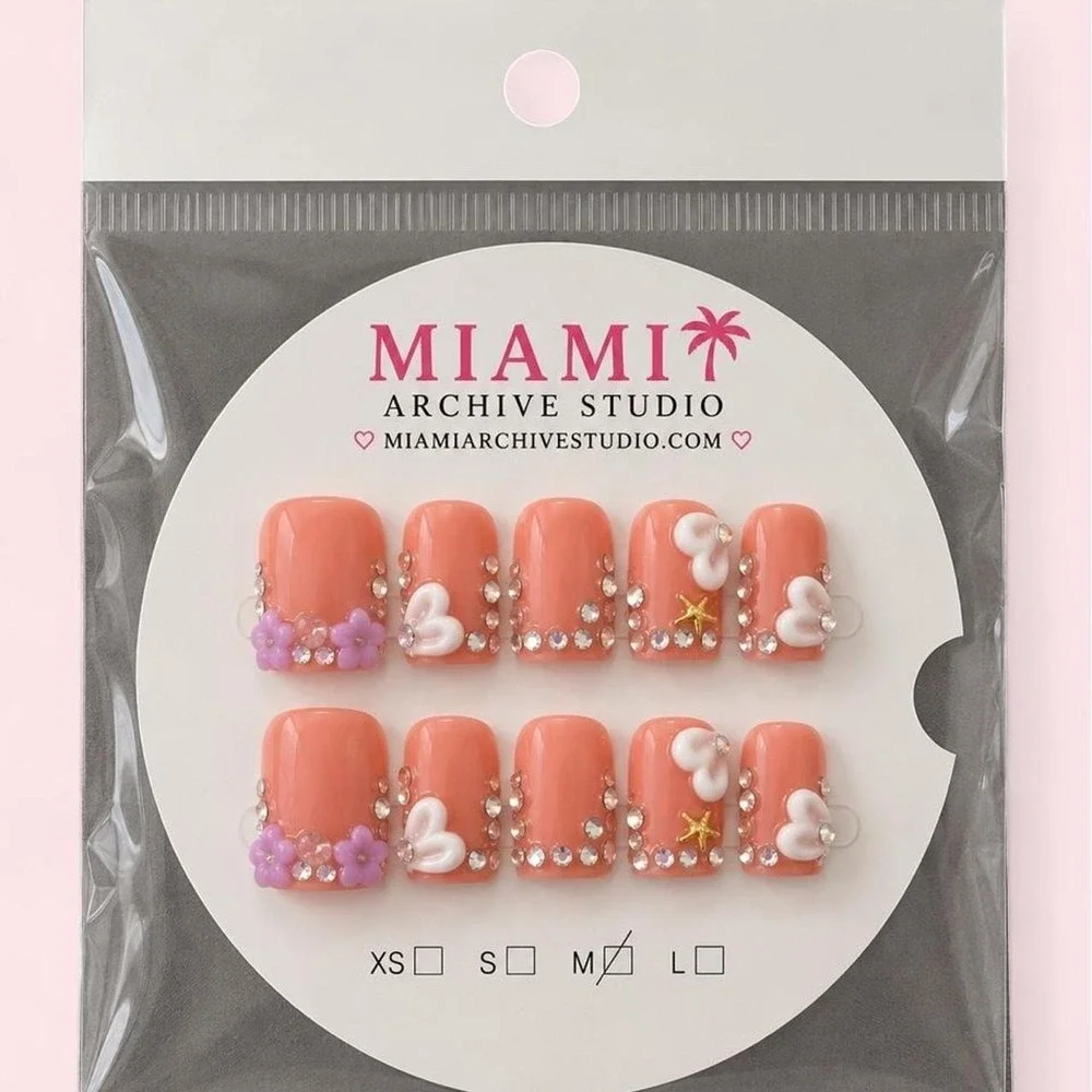 Peach Summer Charm Press-On Nails | Handmade 3D Beach Nail Set